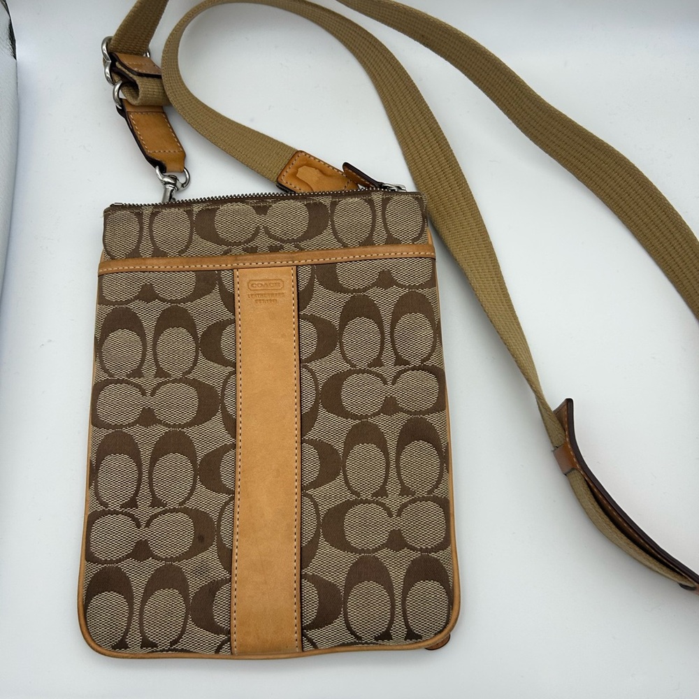 Coach Signature Brown and Tan Messenger Bag